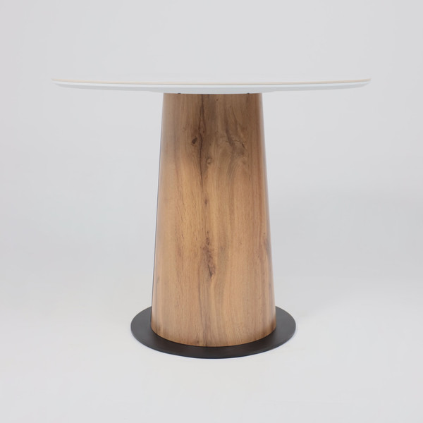 Изображение товара Обеденный стол LEPREMO AV 2317 МДФ+керамика 900 (белый глянцевый Carla Larkin/черный+HPL дуб вотан)