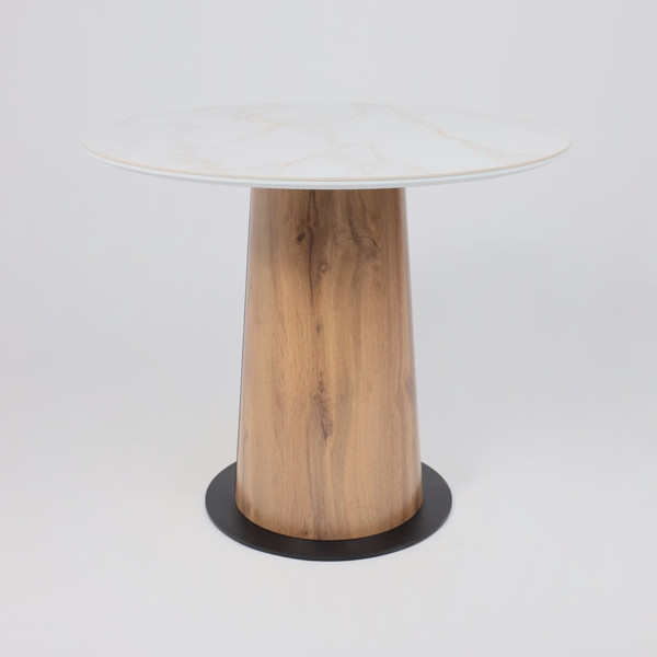 Изображение товара Обеденный стол LEPREMO AV 2317 МДФ+керамика 900 (белый глянцевый Carla Larkin/черный+HPL дуб вотан)