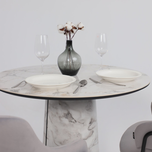 Изображение товара Обеденный стол LEPREMO AV 2317 МДФ+керамика 900 (натуральный глянцевый Gold Jade/черный+HPL виктори натуральный)