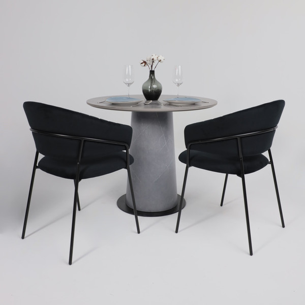 Изображение товара Обеденный стол LEPREMO AV 2317 МДФ+керамика 900 (серый матовый Larka Grey/черный+HPL Будда)