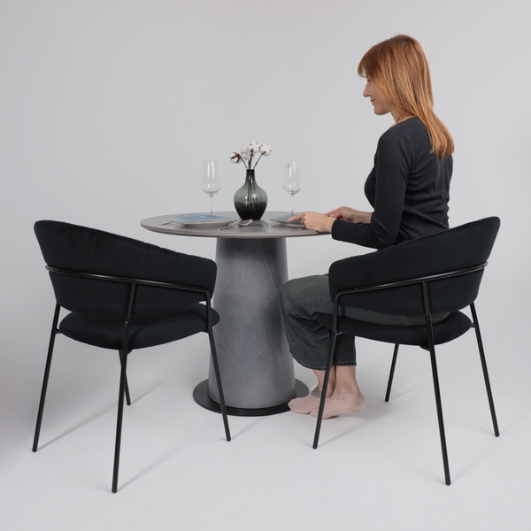 Изображение товара Обеденный стол LEPREMO AV 2317 МДФ+керамика 900 (серый матовый Larka Grey/черный+HPL Будда)