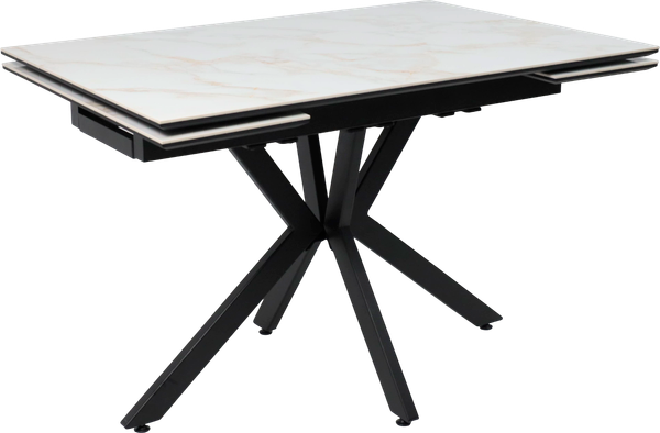 Изображение товара Обеденный стол LEPREMO AV 2111 МДФ+керамика раздвижной 1200-1800x800 (белый глянцевый Carla Larkin/черный)