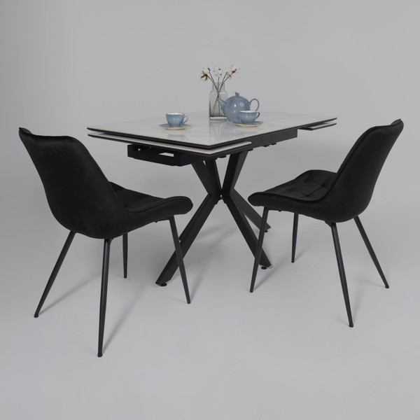 Изображение товара Обеденный стол LEPREMO AV 2111 МДФ+керамика раздвижной 1200-1800x800 (белый глянцевый Carla Larkin/черный)