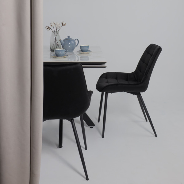 Изображение товара Обеденный стол LEPREMO AV 2111 МДФ+керамика раздвижной 1200-1800x800 (белый глянцевый Carla Larkin/черный)