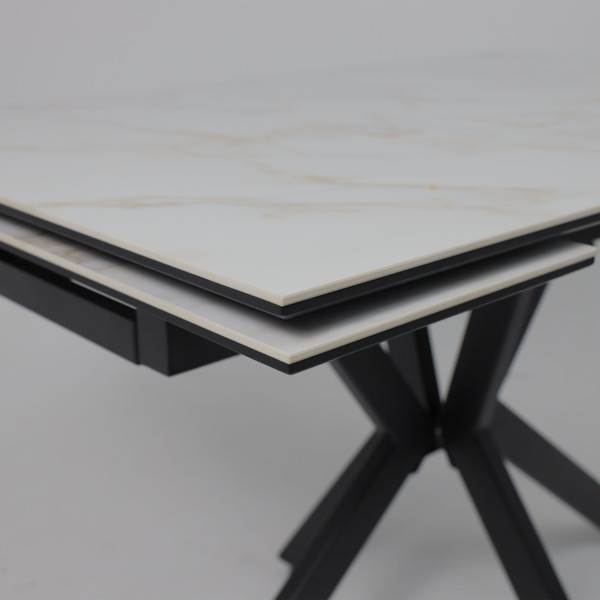 Изображение товара Обеденный стол LEPREMO AV 2111 МДФ+керамика раздвижной 1200-1800x800 (белый глянцевый Carla Larkin/черный)