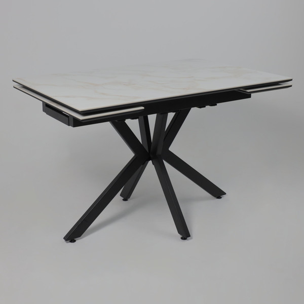 Изображение товара Обеденный стол LEPREMO AV 2111 МДФ+керамика раздвижной 1200-1800x800 (белый глянцевый Carla Larkin/черный)