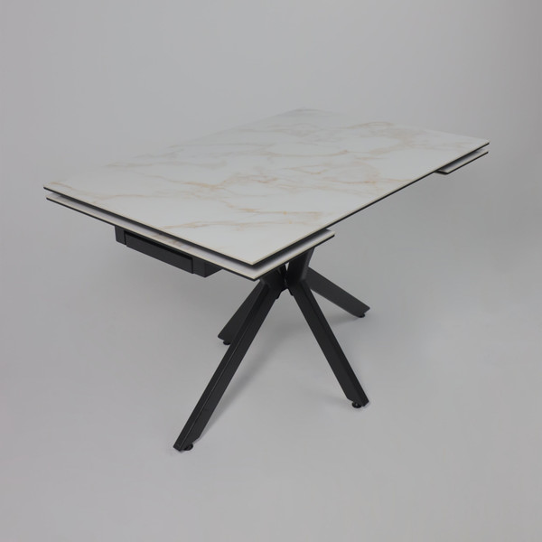 Изображение товара Обеденный стол LEPREMO AV 2111 МДФ+керамика раздвижной 1200-1800x800 (белый глянцевый Carla Larkin/черный)