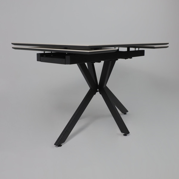 Изображение товара Обеденный стол LEPREMO AV 2111 МДФ+керамика раздвижной 1200-1800x800 (белый глянцевый Carla Larkin/черный)