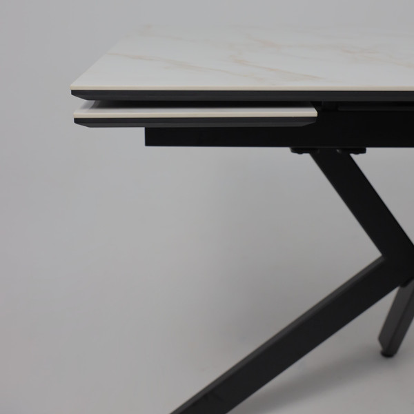 Изображение товара Обеденный стол LEPREMO AV 2111 МДФ+керамика раздвижной 1200-1800x800 (белый глянцевый Carla Larkin/черный)