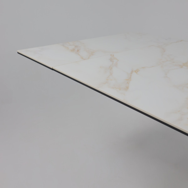 Изображение товара Обеденный стол LEPREMO AV 2111 МДФ+керамика раздвижной 1200-1800x800 (белый глянцевый Carla Larkin/черный)