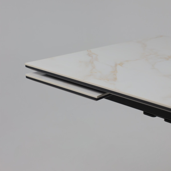 Изображение товара Обеденный стол LEPREMO AV 2111 МДФ+керамика раздвижной 1200-1800x800 (белый глянцевый Carla Larkin/черный)