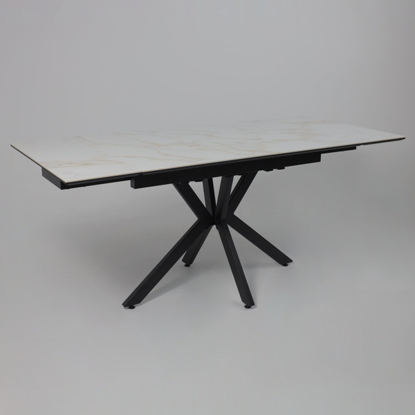 Изображение товара Обеденный стол LEPREMO AV 2111 МДФ+керамика раздвижной 1200-1800x800 (белый глянцевый Carla Larkin/черный)