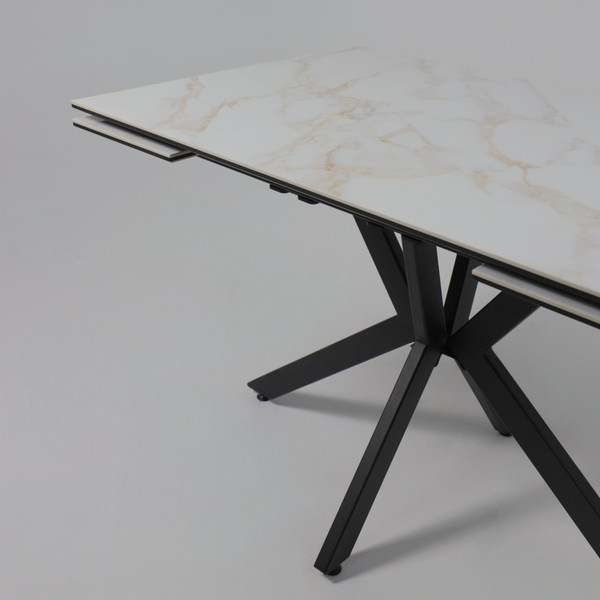 Изображение товара Обеденный стол LEPREMO AV 2111 МДФ+керамика раздвижной 1200-1800x800 (белый глянцевый Carla Larkin/черный)