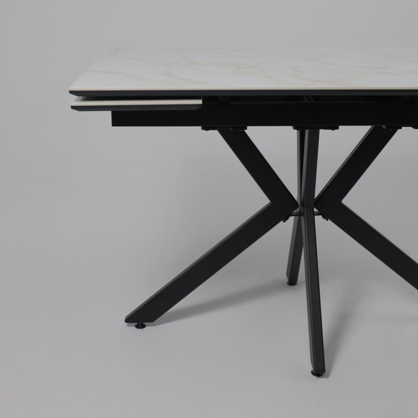 Изображение товара Обеденный стол LEPREMO AV 2111 МДФ+керамика раздвижной 1200-1800x800 (белый глянцевый Carla Larkin/черный)