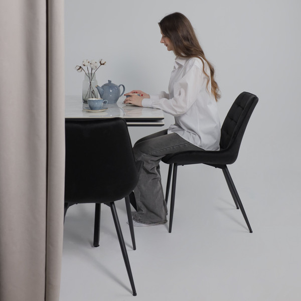 Изображение товара Обеденный стол LEPREMO AV 2111 МДФ+керамика раздвижной 1200-1800x800 (белый глянцевый Carla Larkin/черный)