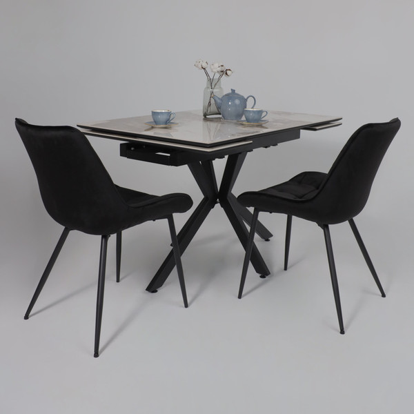 Изображение товара Обеденный стол LEPREMO AV 2111 МДФ+керамика раздвижной 1200-1800x800 (белый глянцевый Pandora/черный)