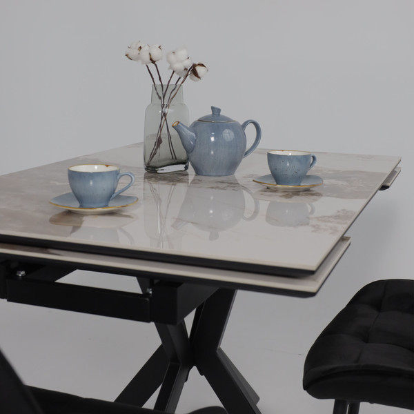 Изображение товара Обеденный стол LEPREMO AV 2111 МДФ+керамика раздвижной 1200-1800x800 (белый глянцевый Pandora/черный)