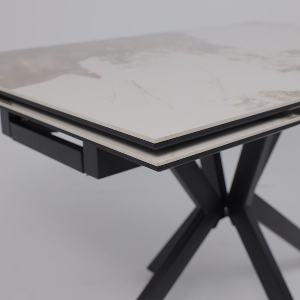 Изображение товара Обеденный стол LEPREMO AV 2111 МДФ+керамика раздвижной 1200-1800x800 (белый глянцевый Pandora/черный)