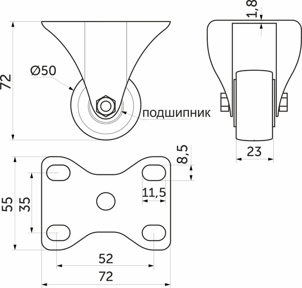 Изображение товара Колесо мебельное AKS Diamond d50 h72 / 75 727 (прямоходящий, черный)