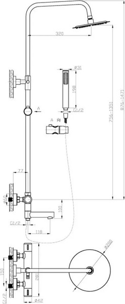 Изображение товара Душевая система со смесителем AV Engineering AVTHS2-P42-725A