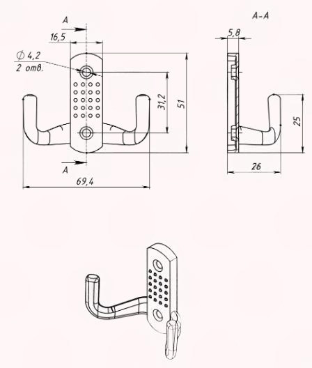 Изображение товара Крючок для одежды Металлист №10 пол.