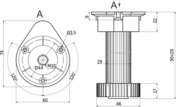 Изображение товара Опора мебельная AKS Кухонная h100 / 88 213 (черный)