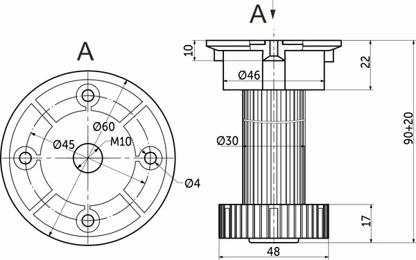 Изображение товара Опора мебельная AKS Кухонная h100 / 69 055 (белый)