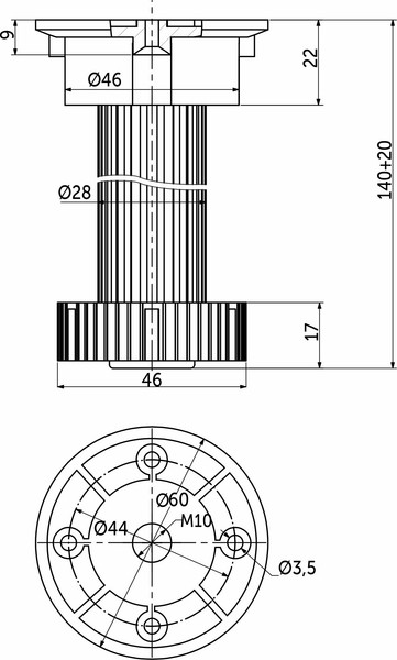 Изображение товара Опора мебельная AKS Кухонная h150 / 86 503 (черный)