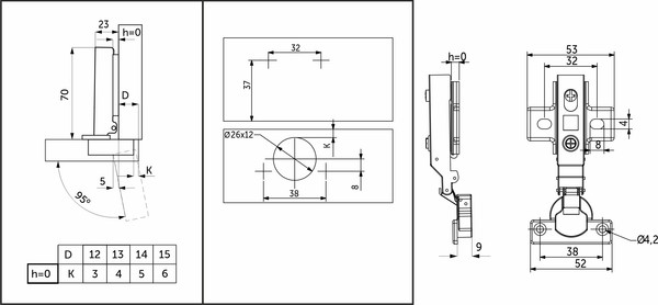 Изображение товара Петля мебельная AKS Мини накладная с доводчиком 38мм h0 Clip-On / 39 199