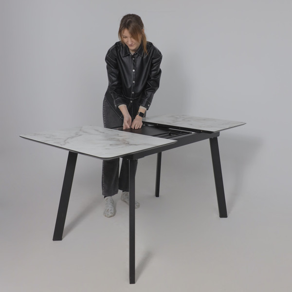 Изображение товара Обеденный стол LEPREMO AV 1209 HPL+МДФ раздвижной 1200-1600x800 (виктори натуральный/черный)