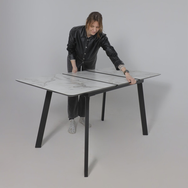 Изображение товара Обеденный стол LEPREMO AV 1209 HPL+МДФ раздвижной 1200-1600x800 (виктори натуральный/черный)