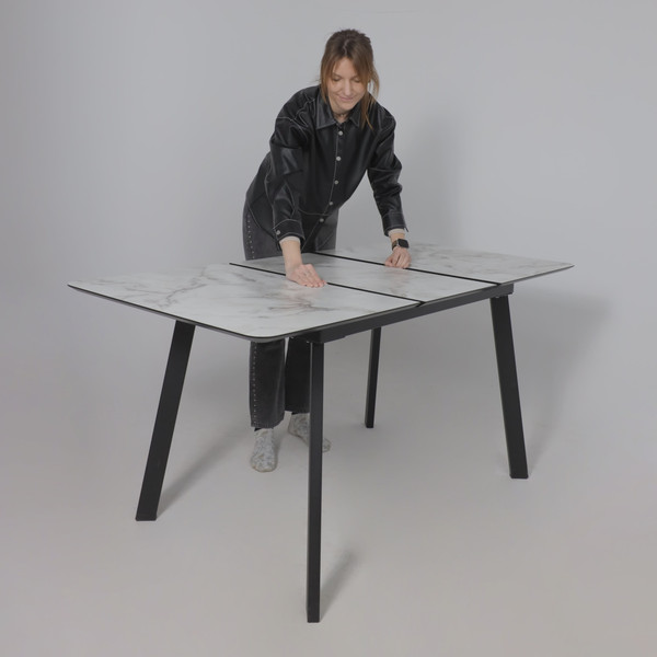 Изображение товара Обеденный стол LEPREMO AV 1209 HPL+МДФ раздвижной 1200-1600x800 (виктори натуральный/черный)