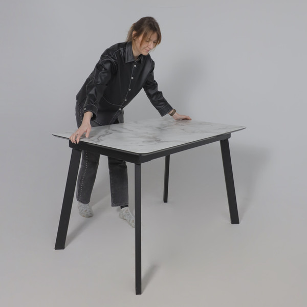 Изображение товара Обеденный стол LEPREMO AV 1209 HPL+МДФ раздвижной 1200-1600x800 (виктори натуральный/черный)