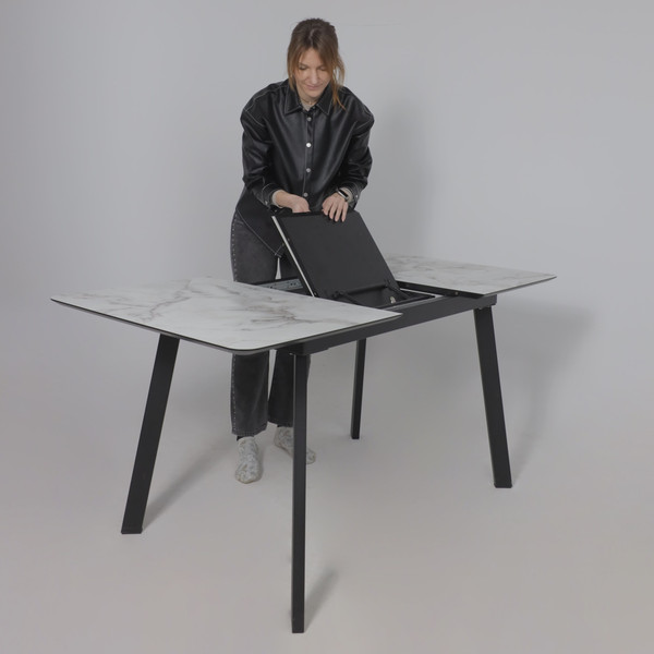 Изображение товара Обеденный стол LEPREMO AV 1209 HPL+МДФ раздвижной 1200-1600x800 (виктори натуральный/черный)