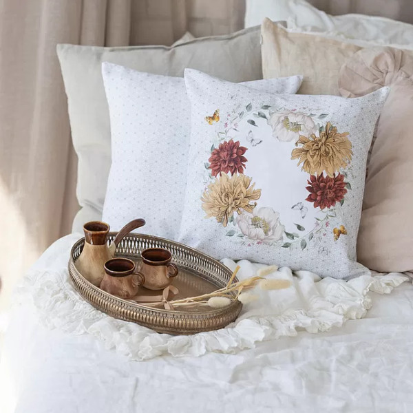 Изображение товара Наволочка декоративная Listelle Цветочная симфония венок на белом 817801/2