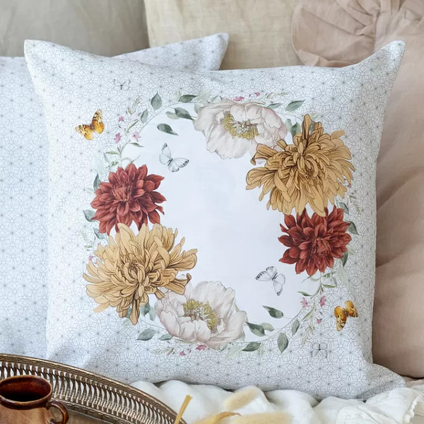 Изображение товара Наволочка декоративная Listelle Цветочная симфония венок на белом 817801/2