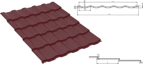 Изображение товара Металлочерепица Скайпрофиль Модульная Вилейская Волна 350x25 Эконом Плюс-Пэ-мат RAL8019 (0.72м)