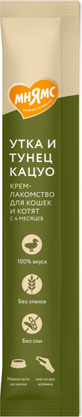 Изображение товара Лакомство для кошек Мнямс С уткой и тунцом кацуо / 540706 (15г)