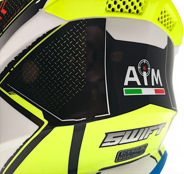 Изображение товара Мотошлем AiM RH855 Fiber Glass Swift RH855S-BYR-XS (XS, желтый/красный)