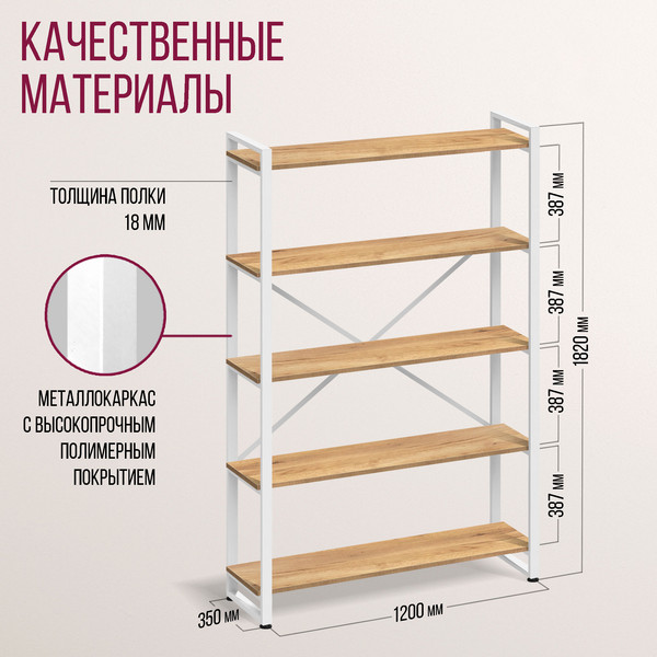 Изображение товара Стеллаж Millwood Лофт 120х35х182 / СН-4 Л (дуб золотой Craft/белый)