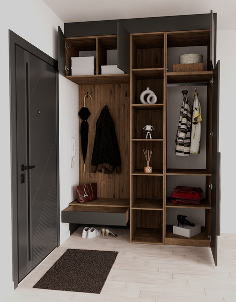 Изображение товара Секция в прихожую Рэйгрупп Рэй P262-B3-WKW В3 (дуб веллингтон/кобальт)