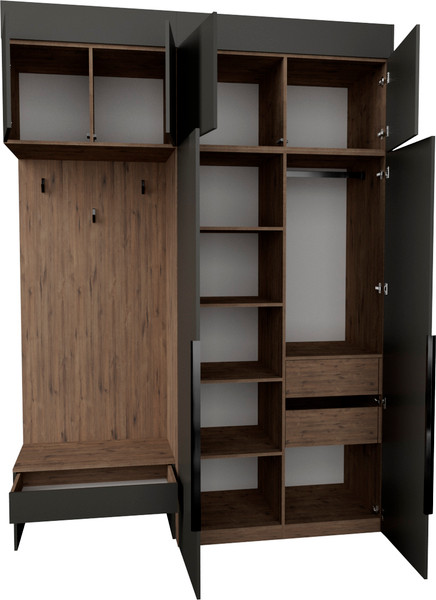 Изображение товара Секция в прихожую Рэйгрупп Рэй P262-B4-2-WK В4-2 (дуб веллингтон/кобальт)