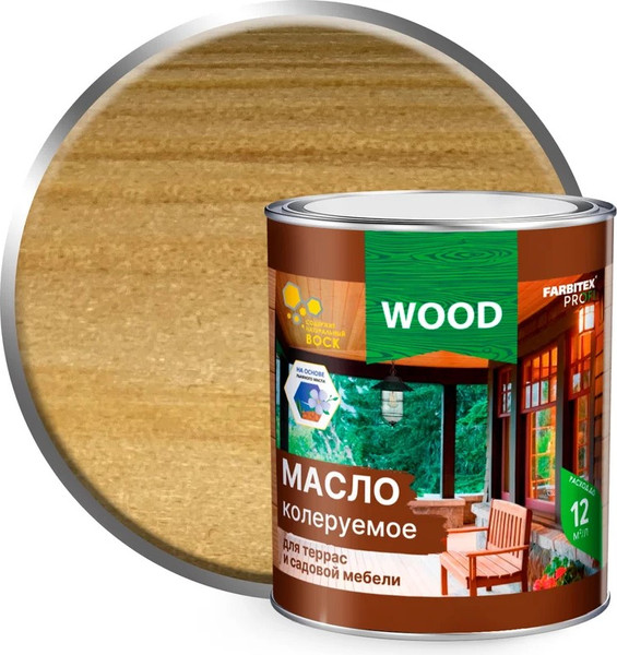 Изображение товара Защитно-декоративный состав Farbitex Профи Wood для террас и садовой мебели бесцветный (750мл)