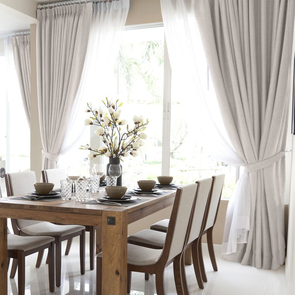 Изображение товара Комплект штор Волшебная ночь Рогожка 200x270см 2 подхвата / 757472 (2шт, экрю)