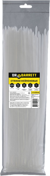 Изображение товара Стяжка для кабеля Dr. Barrett Нейлоновая 4.8х350мм (100шт, белый)