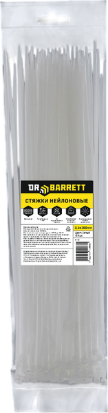Изображение товара Стяжка для кабеля Dr. Barrett Нейлоновая 3.6х300мм (100шт, белый)