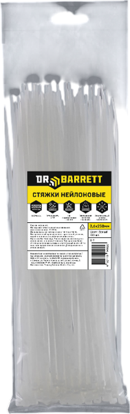 Изображение товара Стяжка для кабеля Dr. Barrett Нейлоновая 3.6х250мм (100шт, белый)