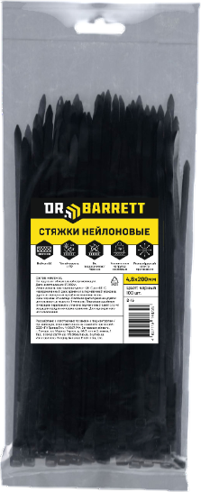 Изображение товара Стяжка для кабеля Dr. Barrett Нейлоновая 4.8х200мм (100шт, черный)