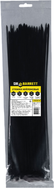 Изображение товара Стяжка для кабеля Dr. Barrett Нейлоновая 4.8х350мм (100шт, черный)