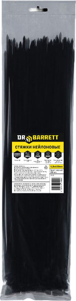 Изображение товара Стяжка для кабеля Dr. Barrett Нейлоновая 4.8х400мм (100шт, черный)